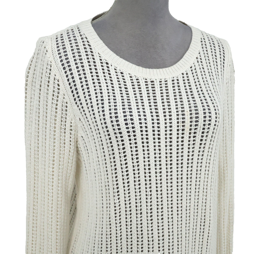 Talbots Sweater Womens Medium Ivory All Cotton Open Knit Tunic Pullover Coastal - Picture 6 of 11